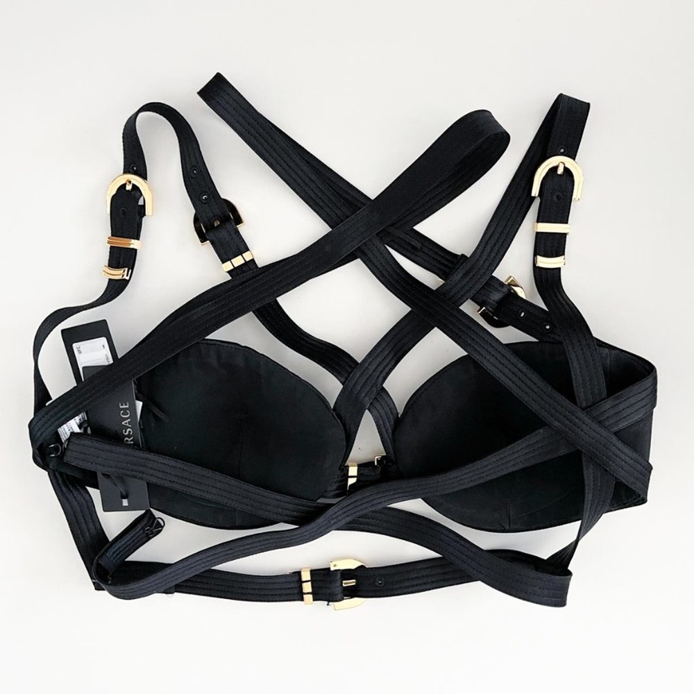 Versace Fall 2019 Runway Black Silk Satin Cage Bra Cropped Bondage Top 42 - Picture 9 of 15